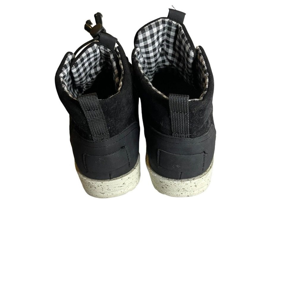 Boutique womens mid top casual shoes boots Sz 8 upper faux leather black gingham - Picture 3 of 5